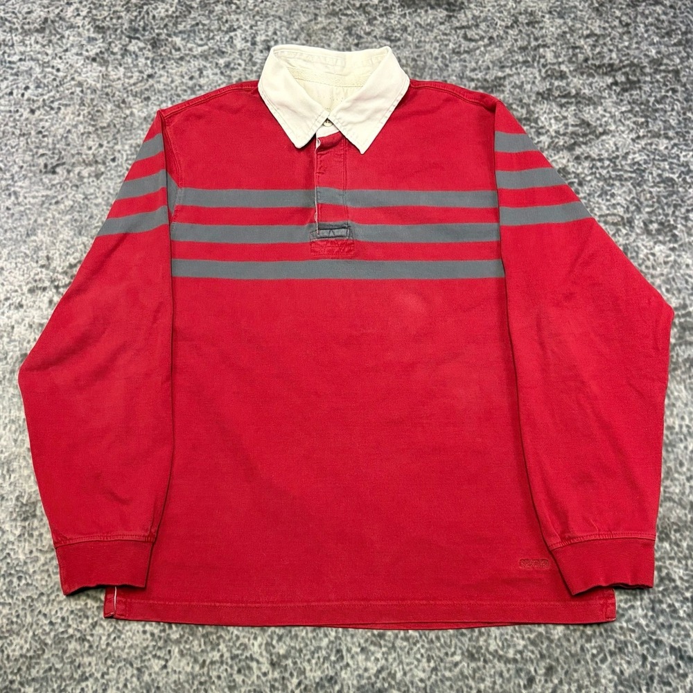 Vintage IZOD Rugby Polo Shirt Long Sleeve Mens Medium Red Gay Preppy Classic